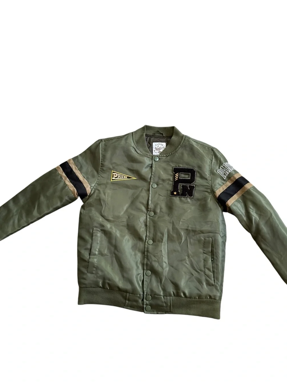 Parish Nation ALL NTN Boys Varsity jacket Bomber Sz 14/16 Green
